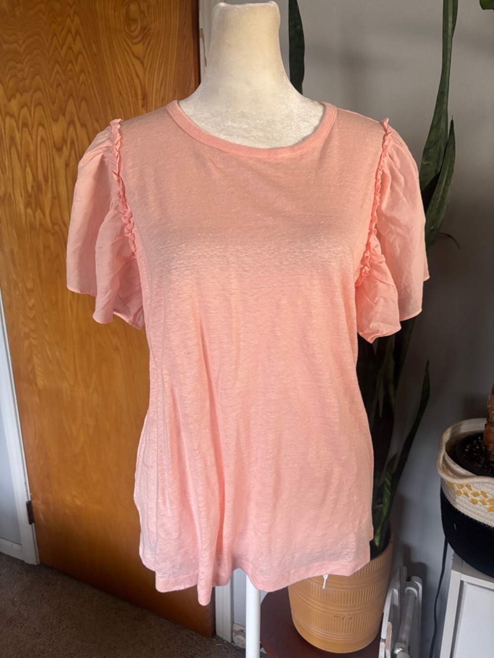 LOFT Peach Pink Ruffle Sleeve Short-Sleeve Tee